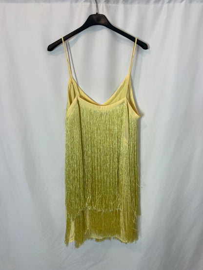 ZARA. Vestido amarillo flecos T.l