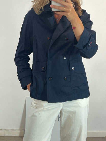 PEDRO DEL HIERRO. Chaqueta azul estilo gabardina. T S