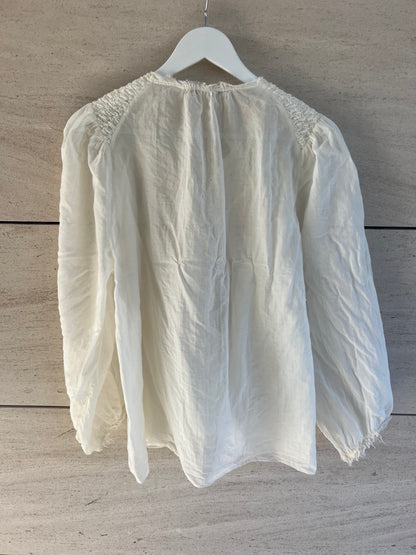 MASSIMO DUTTI. Blusa beige fruncido escote. T S