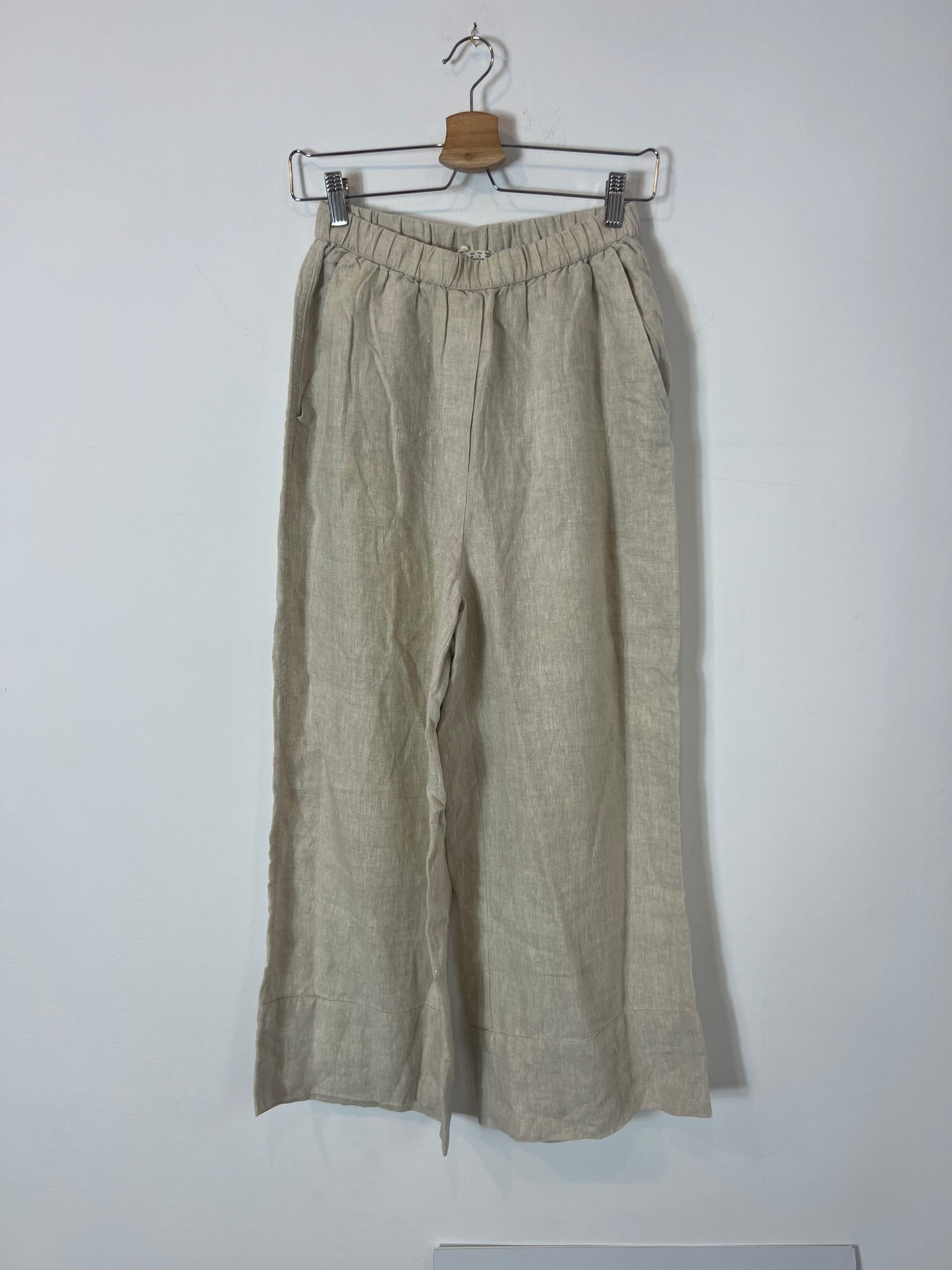 OYSHO. Pantalón lino ancho beige T.xs