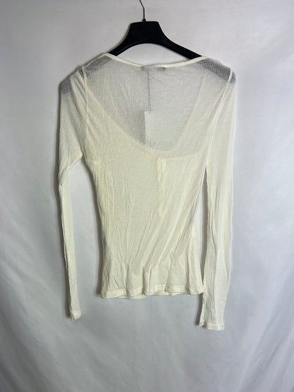 ZARA. Top fino beige doble capa. T S