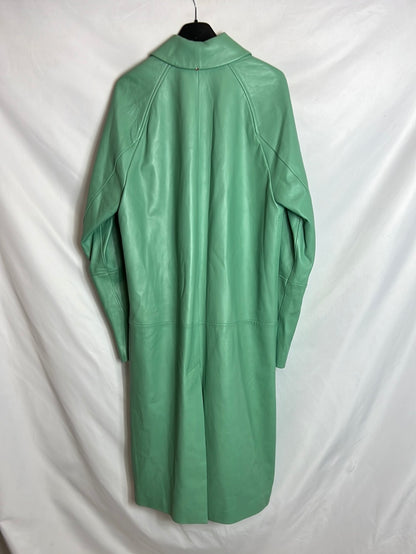 SPORTMAX (MAXMARA). Chaqueta larga piel verde agua. T 40