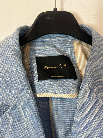 MASSIMO DUTTI. Blazer lino azul jaspeado. T 38