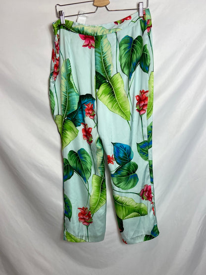 PEDRO DEL HIERRO. Pantalones satinados flores. T.L