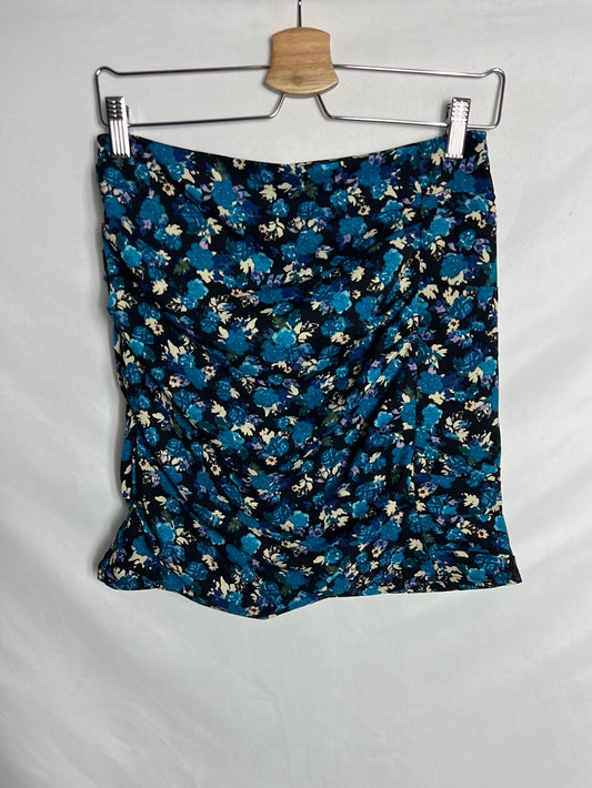 ZARA. Falda azul fruncida flores. T S