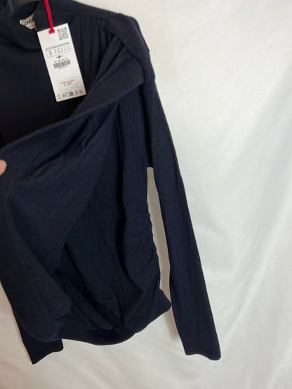 ZARA. Jersey azul lana fruncidos. T S