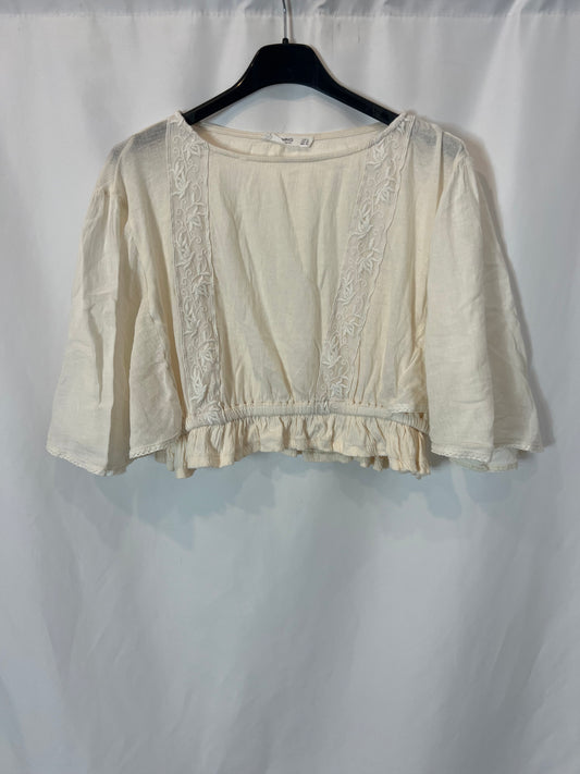 MANGO. Top beige crop volante T S