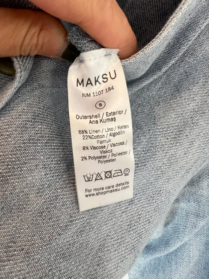 MAKSU. Mono azul largo lino detalle hilos T.s