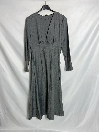 ZARA. Vestido midi gris espiga. T S