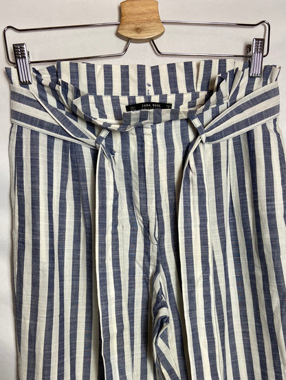 ZARA. Pantalón lino rayas T. S