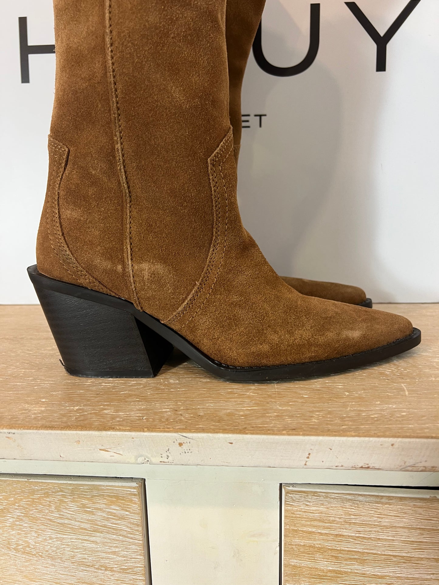 MANGO. Botas alta camel piel  T.37