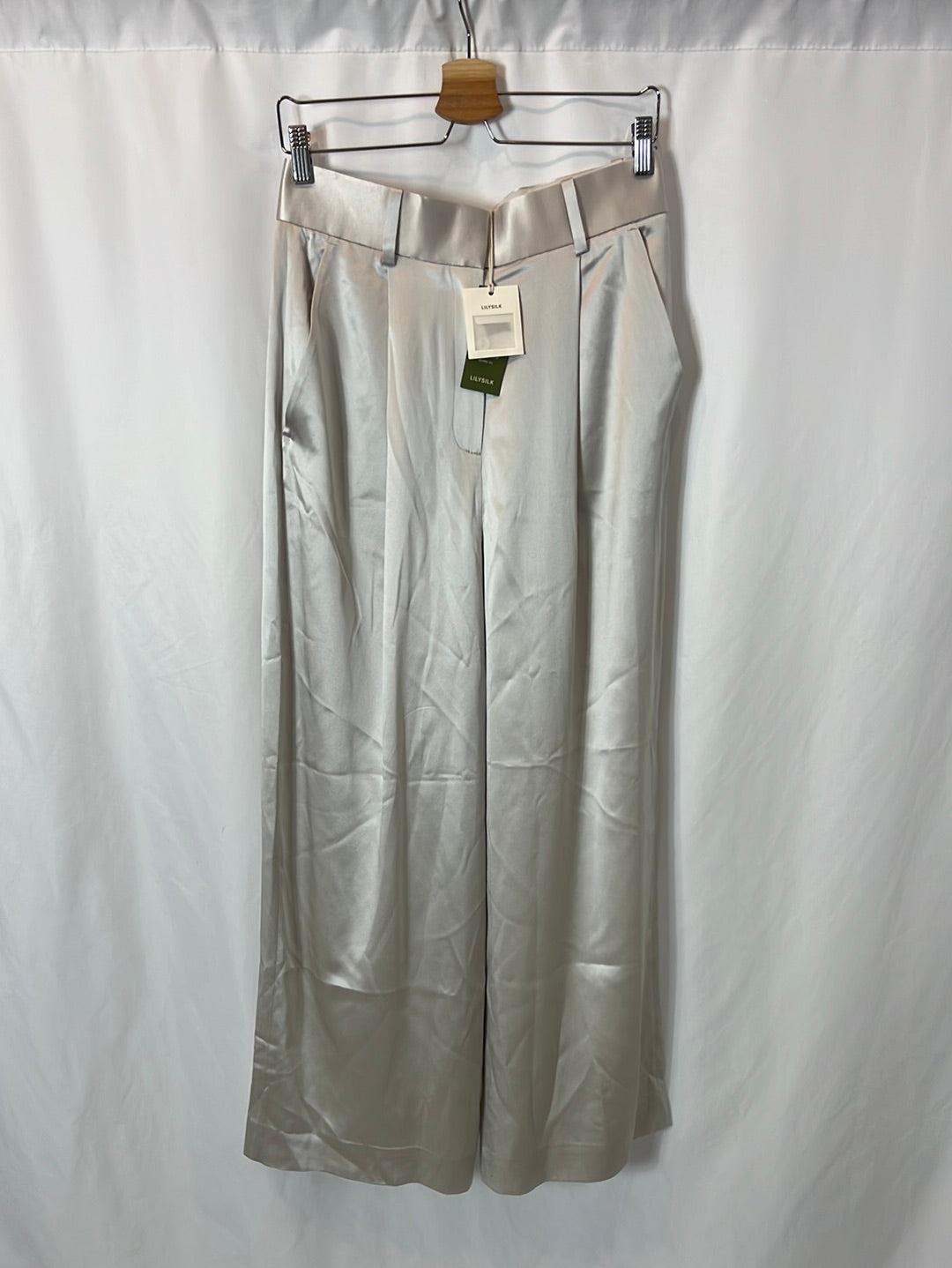 LILYSILK- Pantalón fluido gris perla T.36