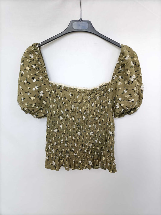 ZARA. Top verde nido de abeja T.s