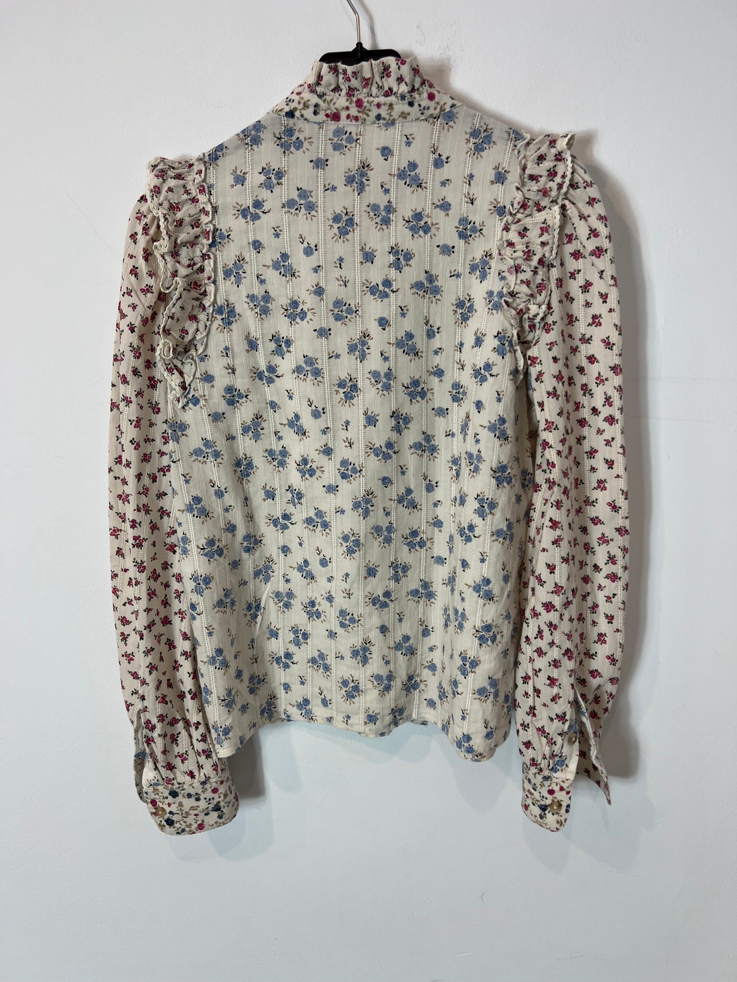 SEZANE. Blusa flores detalle volante T.34