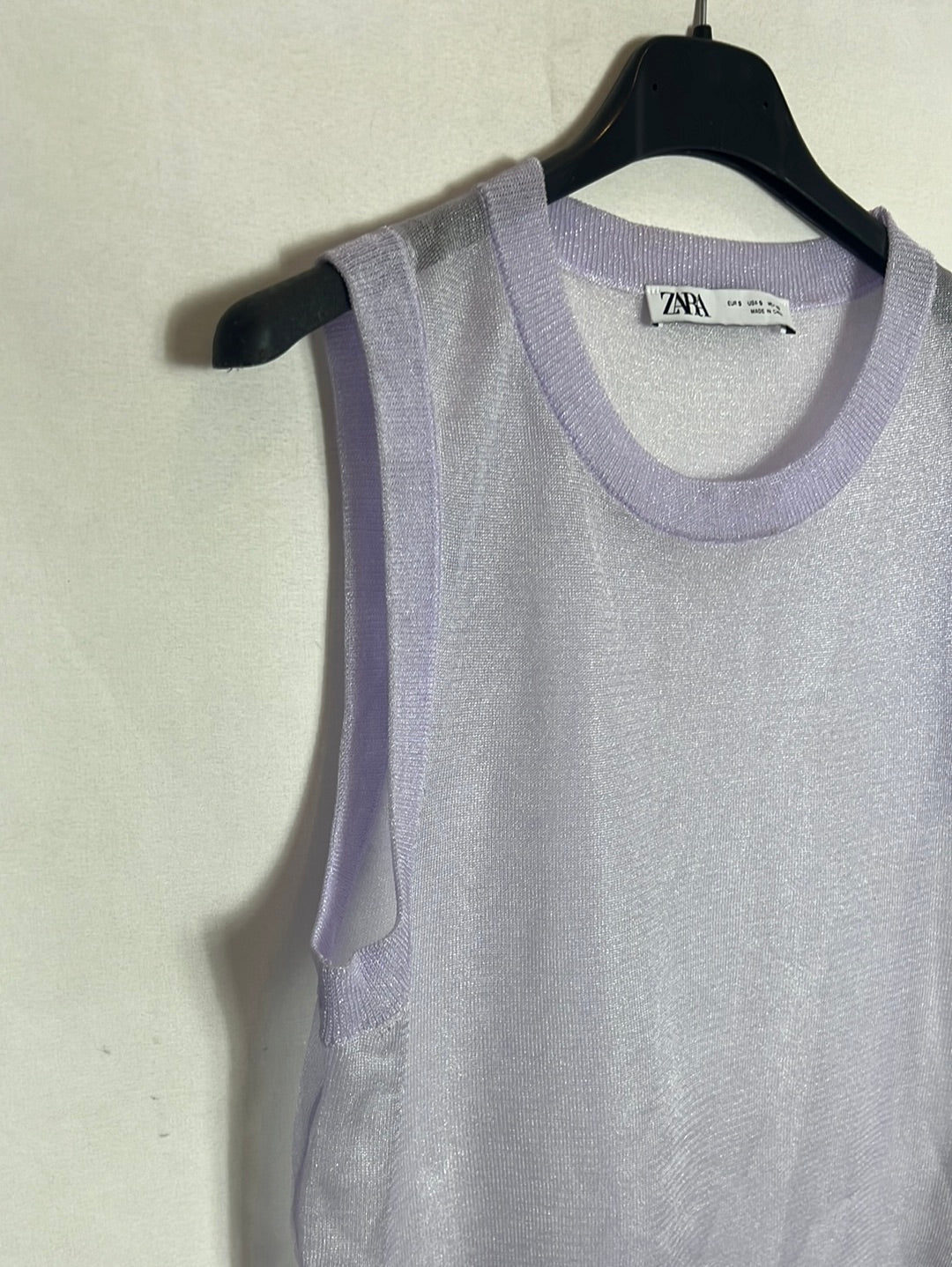 ZARA. Top morado semitransparente brillo. T S