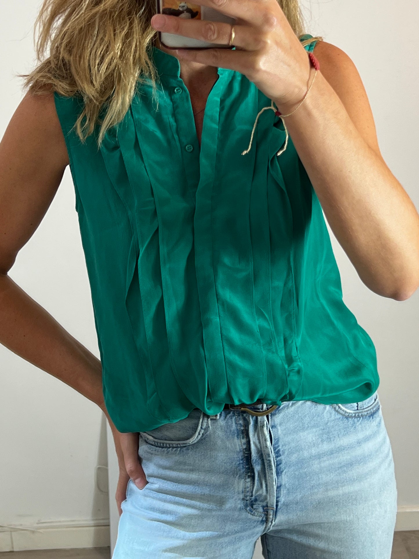 UTERQÜE. Blusa verde seda. T S