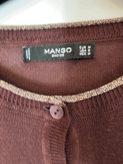 MANGO. Chaqueta punto marrón detalle cuello. T M