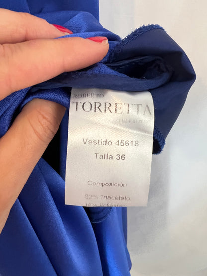 ROBERTO TOREETTA. Vestido midi detalle mangas/capa. T 36