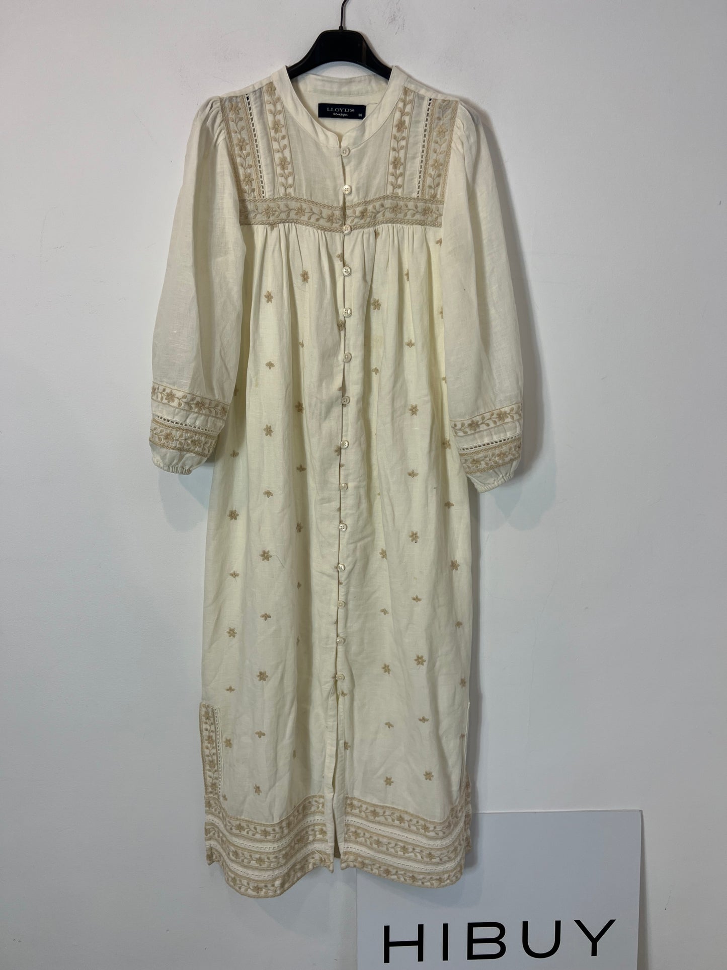 LLOYD'S. Vestido beige bordado T.38