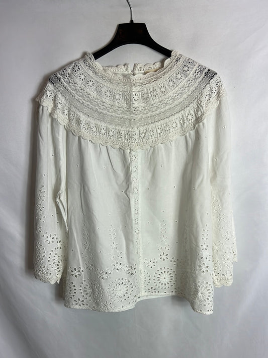 SÉZANE. Blusa blanca trioquelada. T 36