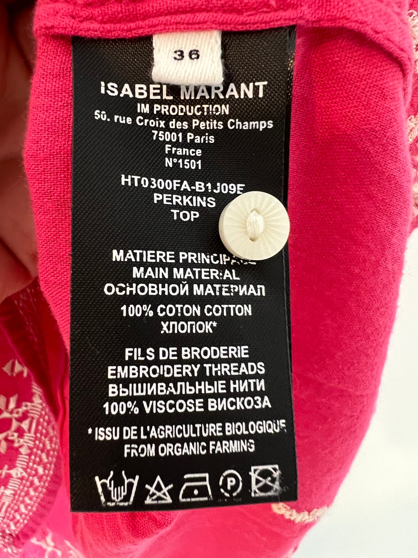 ISABEL MARANT ETOILE. Blusa rosa bordada. T 36