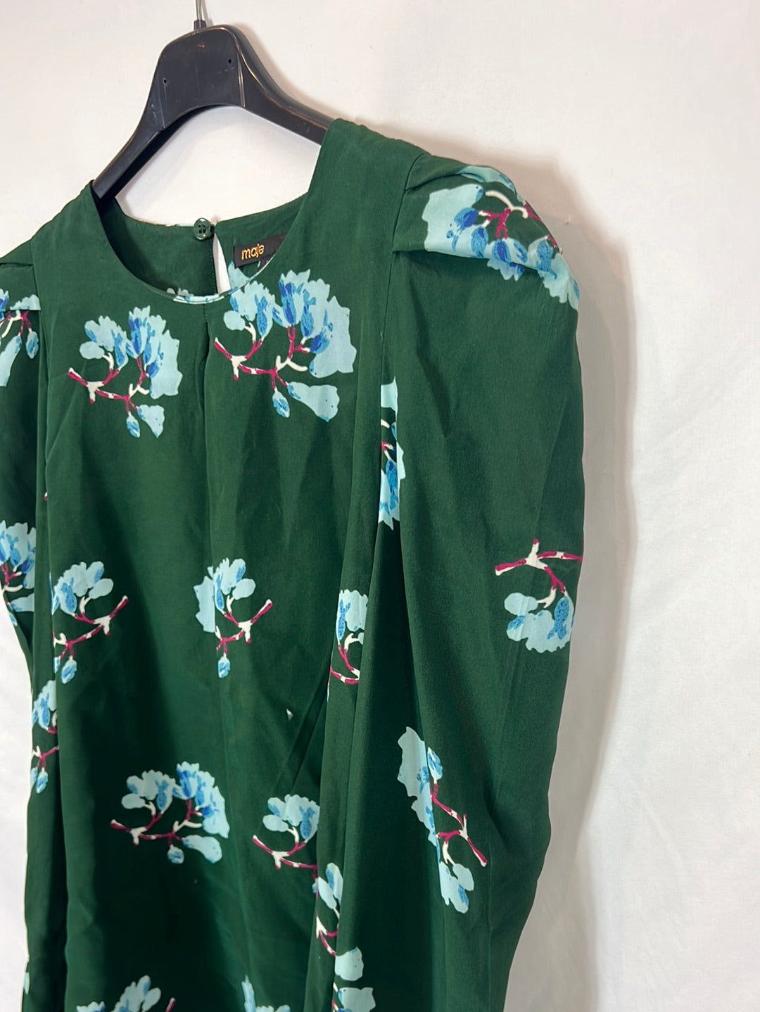 MAJE. Blusa verde flores T.s