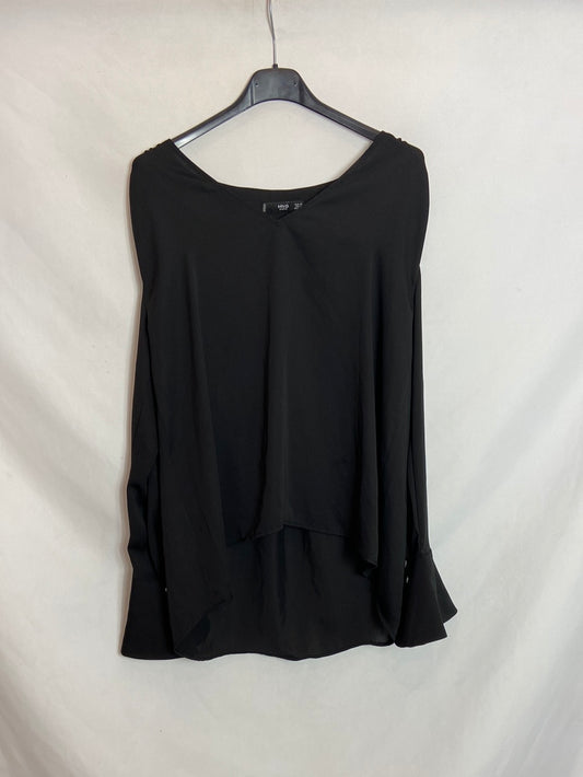 MANGO. Blusa negra manga larga  T.XS