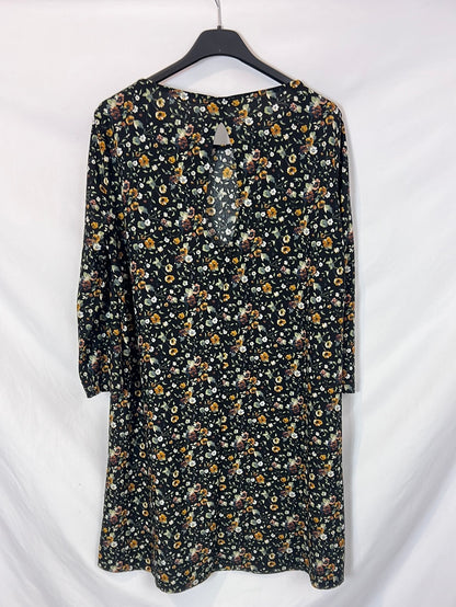 MANGO. Vestido corto negro flores T.m