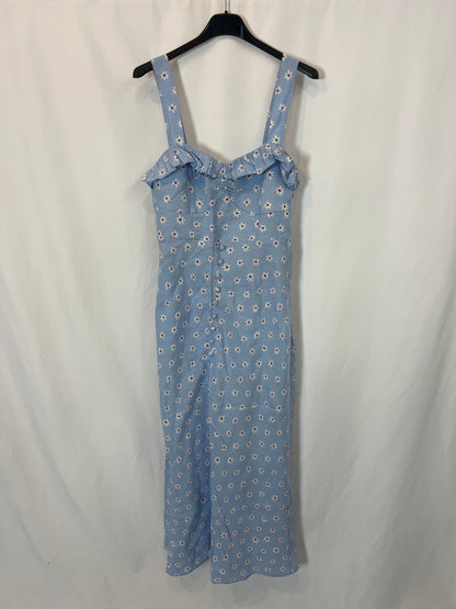 ZARA. Vestido azul flores con linoT.xs