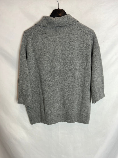 MASSIMO DUTTI. Jersey polero gris. T XS