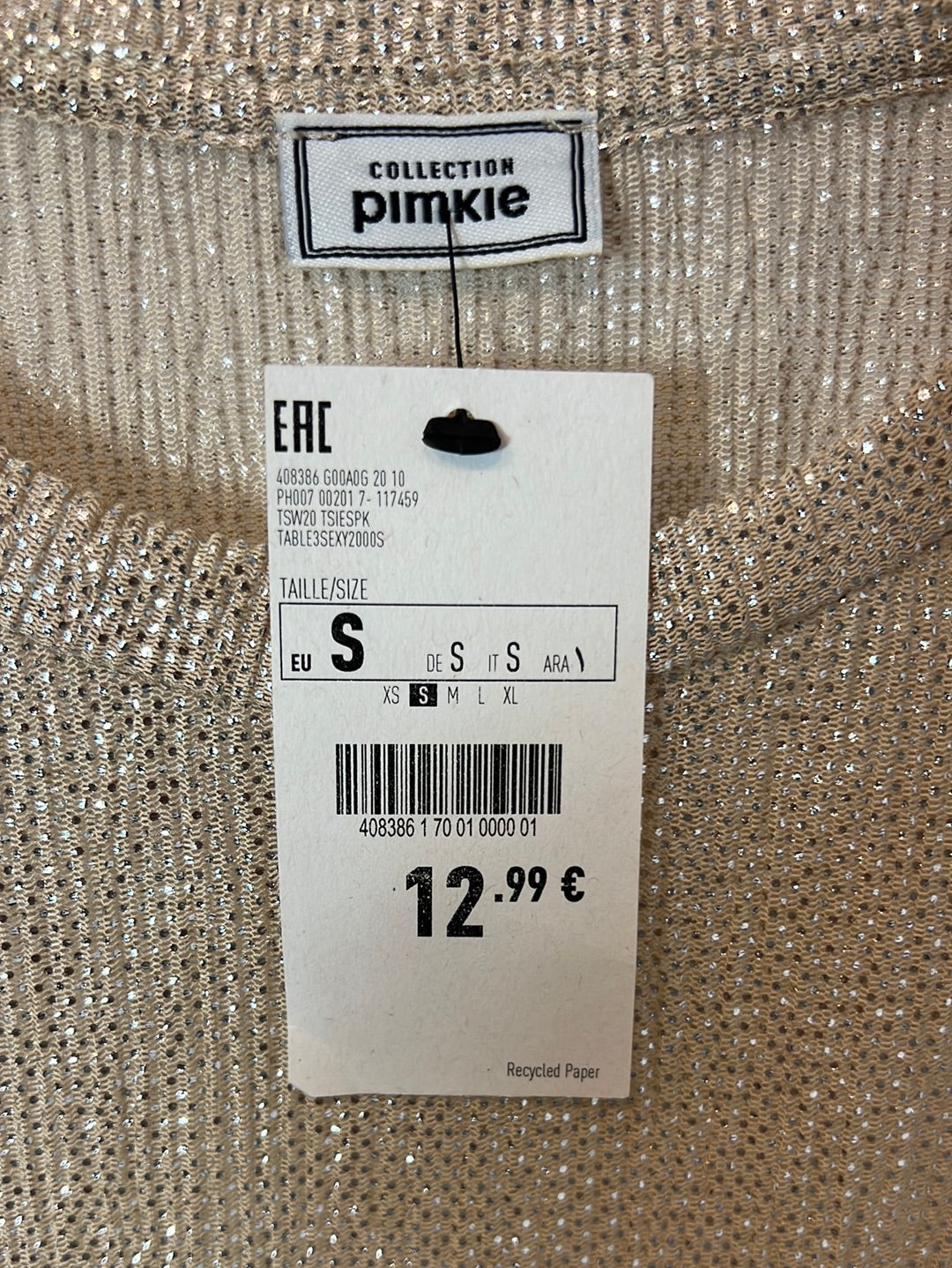 PIMKIE. Camiseta beige brillo canalé T.s