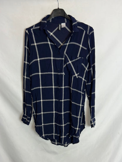 H&M. Camisa azul cuadros T.32