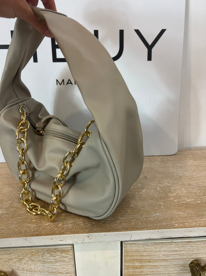 PRIMARK. Bolso beige efecto piel doble asa