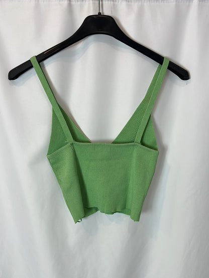 STRADIVARIUS. Crop top verde elástico. T S