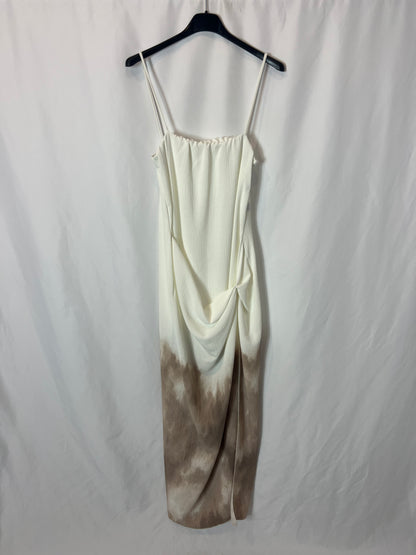 ZARA. Vestido blanco fluido fruncido. T S