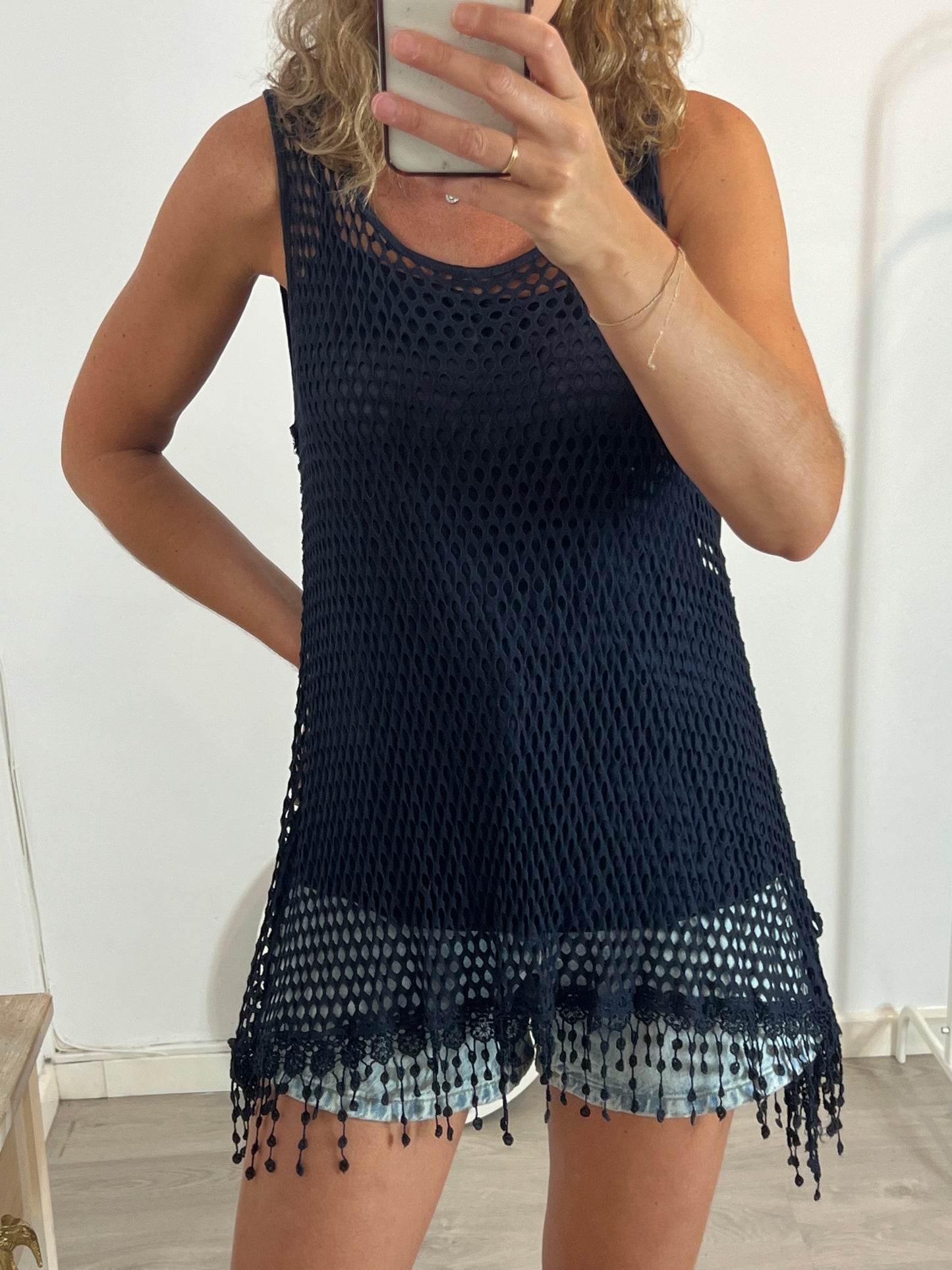 OTRAS. Top/vestido azul rejilla Tu(M)