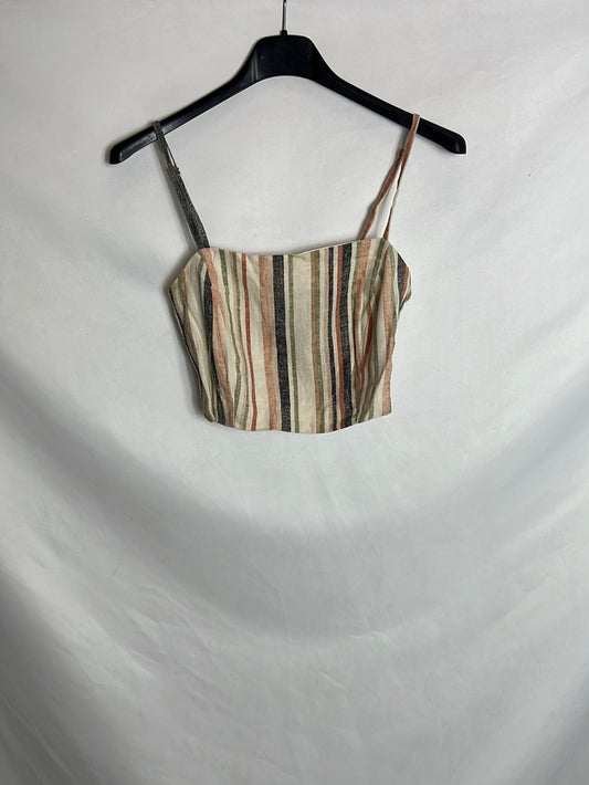 STRADIVARIUS . Crop top rayas efecto Lino. T XS