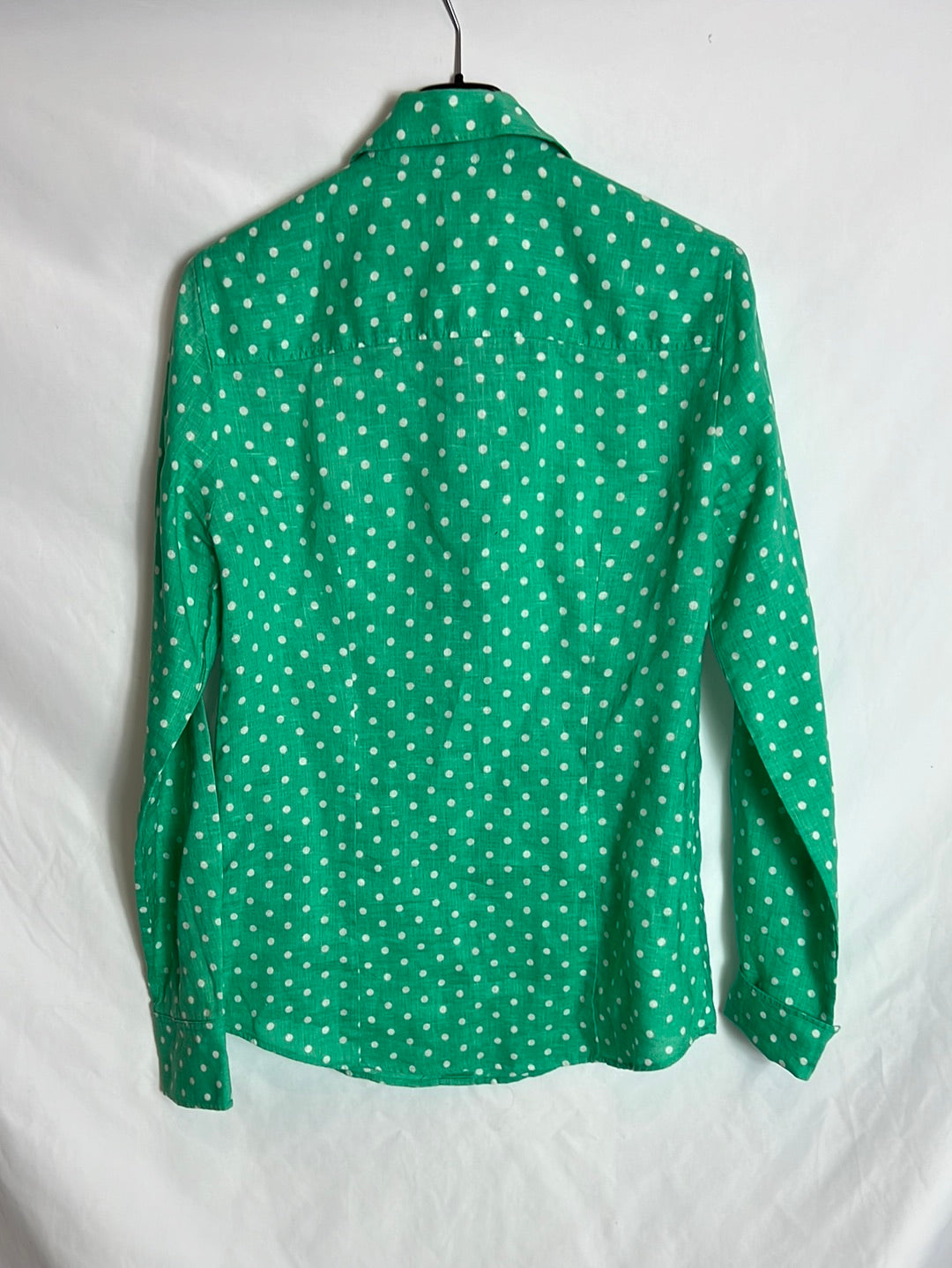 J CREW. Camisa Lino verde lunares. T XS