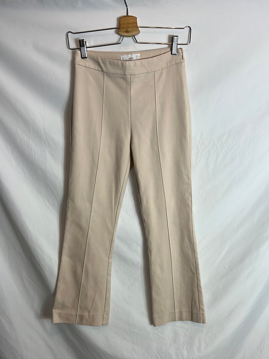 MANGO. Pantalón beige acampanado T.34