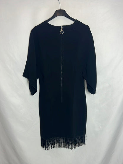 ZARA. vestido negro detalle flecos. T S