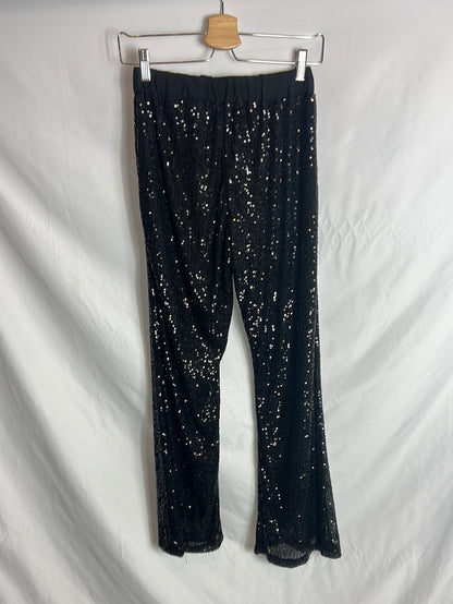 CARLOTA & CO. Pantalón mini lentejuelas fluido negro. TU (M)