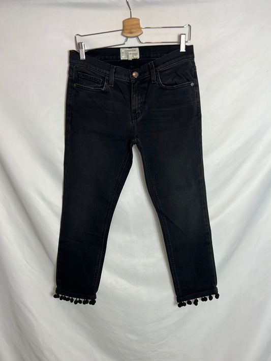 CURRENT ELLIOT. Denim crop negro detalle borlas. T 27(38)