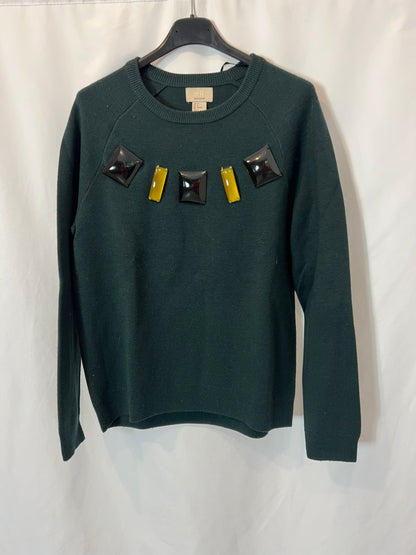 H&M. Jersey verde detalle piedras. T 36