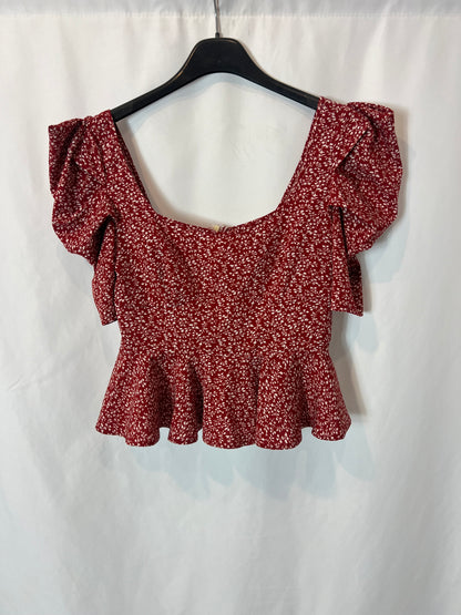 SHEIN. Top rojo flores mini. T S