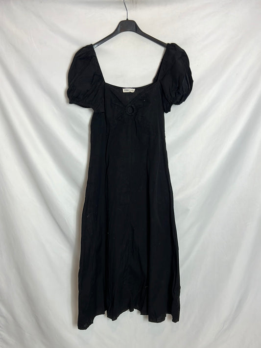 Vestido negro midi efecto lino. T 36