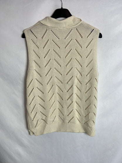 BELLEROSE. Chaleco punto calado beige. T 2(S/M)