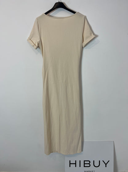 SEZANE. vestido midi beige lazada T.xs