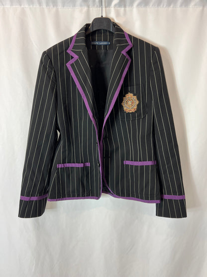 RALPH LAUREN. Blazer negra detalles morado. T 8 (38)