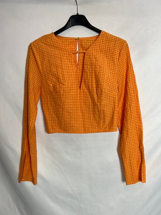 BERSHKA. Top naranja vichy. T S