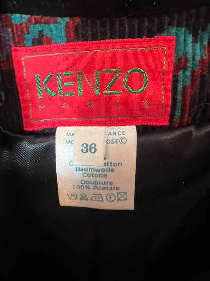 KENZO. Chaqueta negra pana estampada T.38